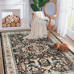 Washable Living Room Area Rug - Large Bedroom Rug Distressed Oriental Non-Slip Non-Shedding Print