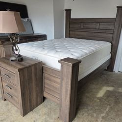 AP🎉Poster Bedroom Set - Dark Brown- 4-Piece (Bed, Dresser, Mirror, Nightstand) Financing & Delivery 