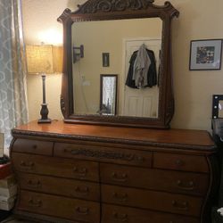 Ashley Furniture French Country Style Vanity Mirror W/Dresser and Bedside Marble Top Table W/ Drawers
