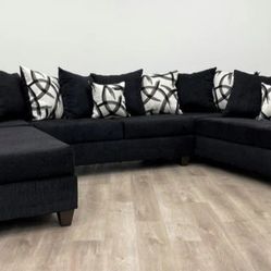 Merlin Black Double Chaise Sectional, Seccional,couch