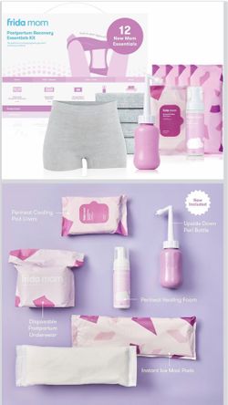 Frida Mom 11pc Postpartum Essentials Kit Gift Set, Hospital Bag Must Haves for New Mom, Includes 4 Disposable Postpartum Underwear, 4 Ice Maxi Pads, P