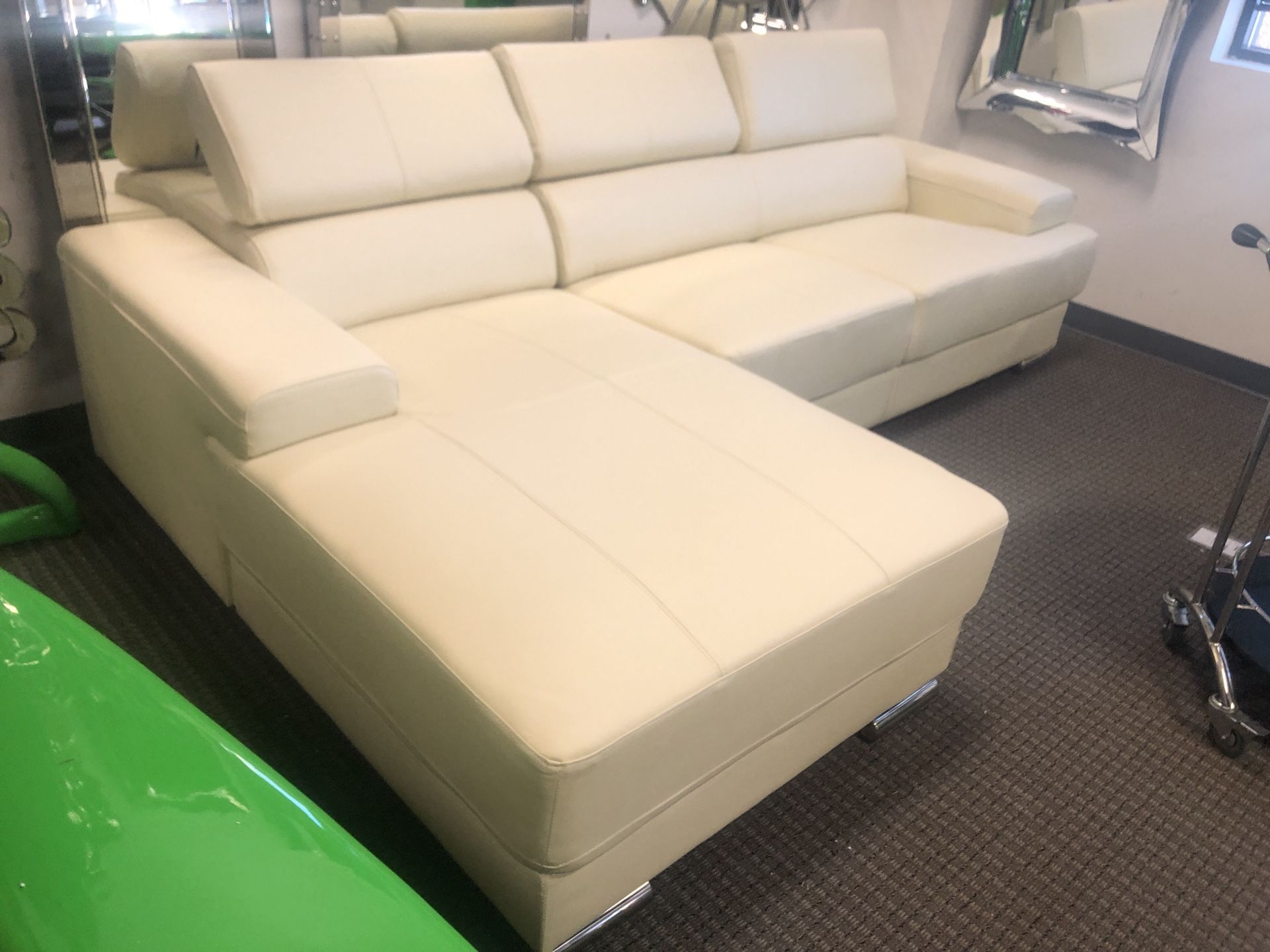 Off white leather sectional sofa