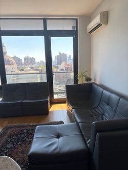 Dark Gray Leather Sectional Sofa Set