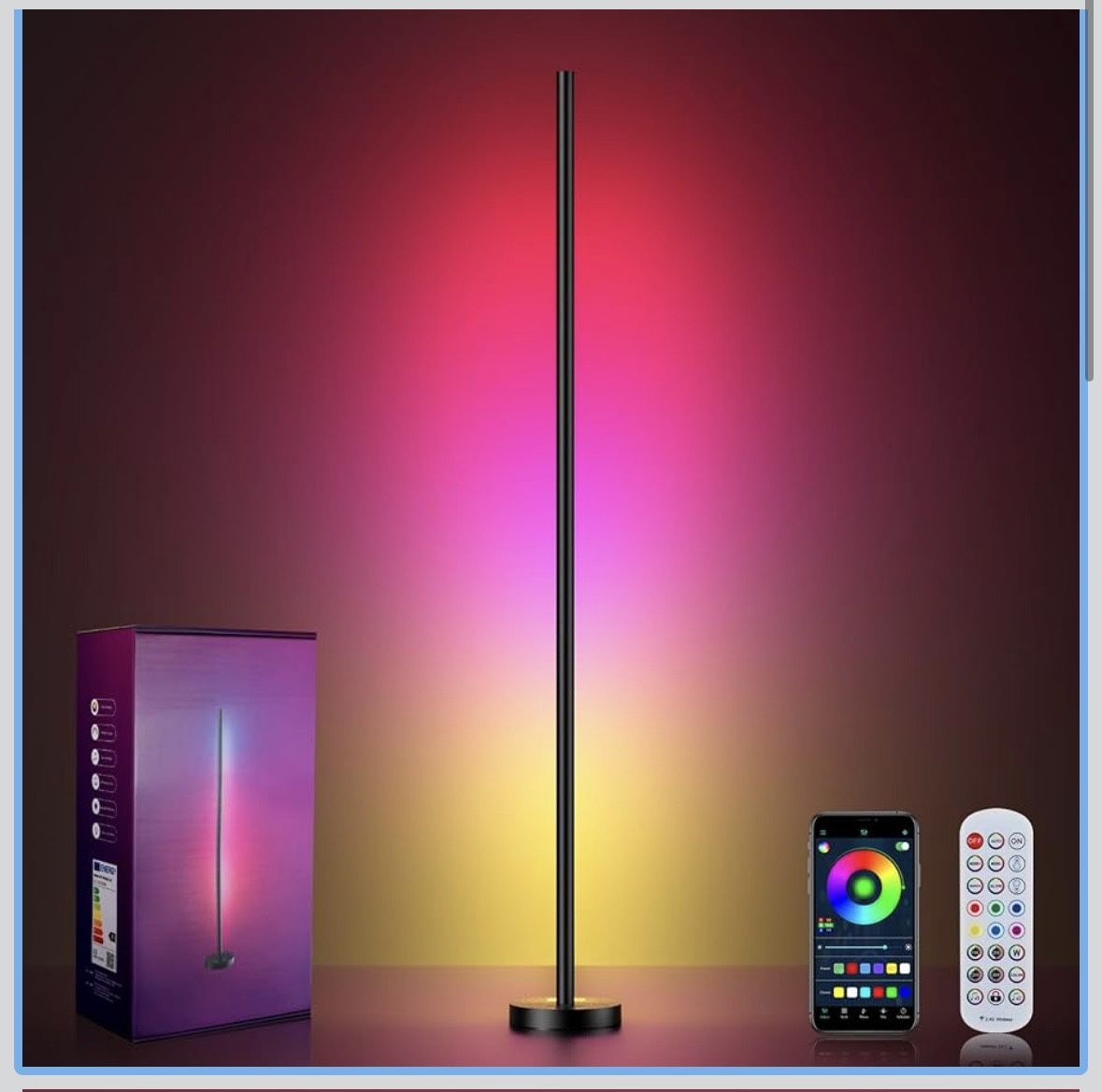 Smart RGBICW LED Corner Floor Lamp – 16M Colors, Music Sync & App Control