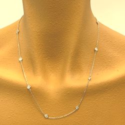 BRAND NEW 1.30 TCW Diamond By The Yard Stations Necklace (10 dia.) 14k White Gold 18" Long