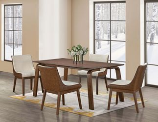 MID CENTURY MODERN 5 PIECE DINING TABLE SET WALNUT FINISH