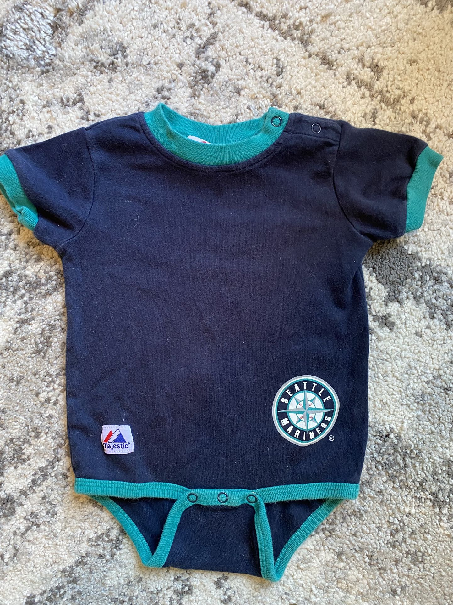Vintage Mariners Baseball Baby Onesie Size 6-9 Months Genuine Merchandise by Majestic