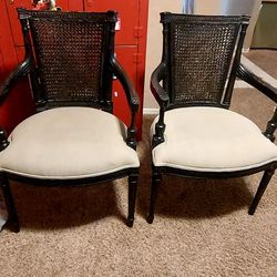 2 black wood chairs/beige cushions