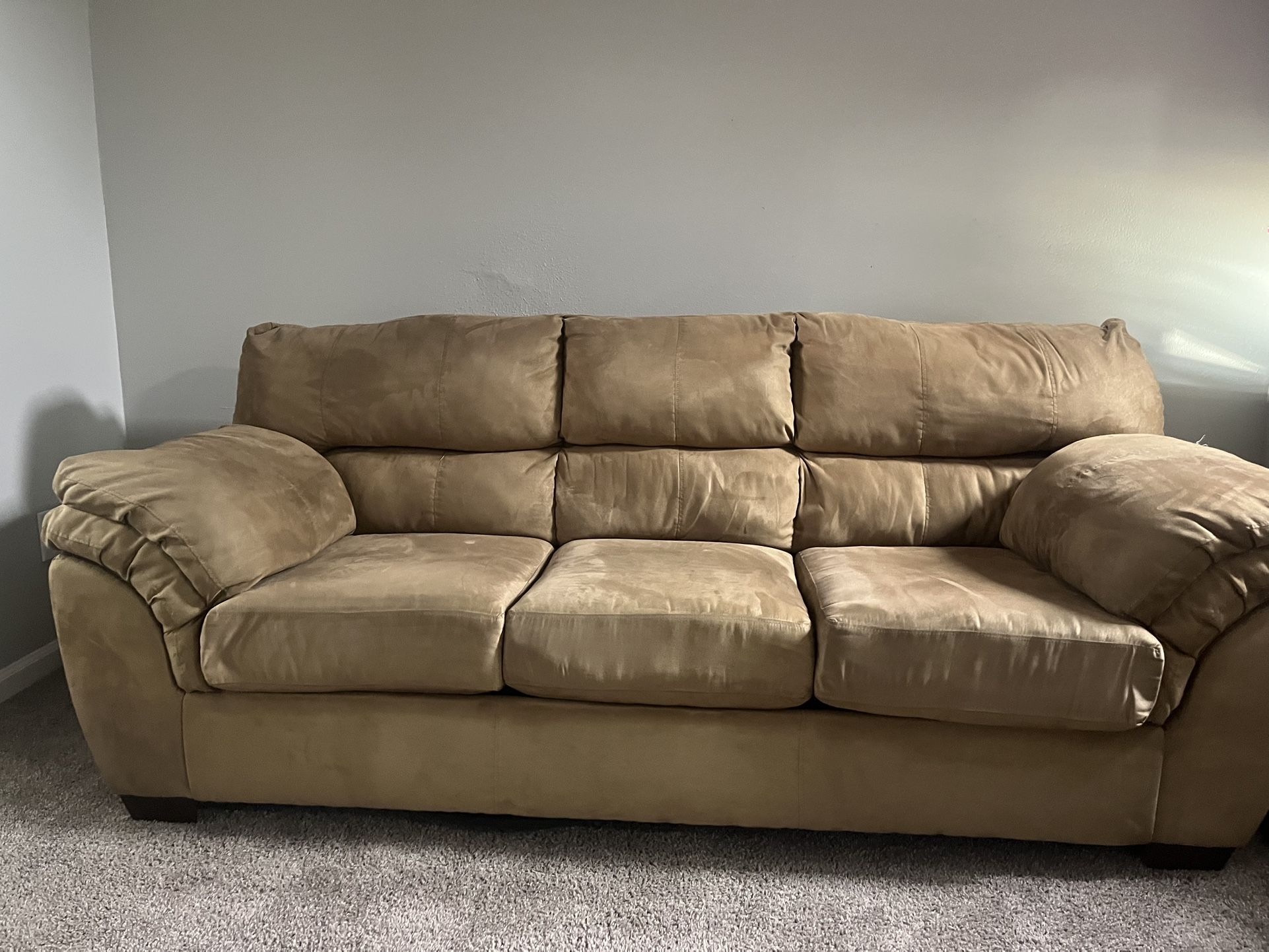 Comfy Camel-Tan Microfiber Couch β Great Condition β $160