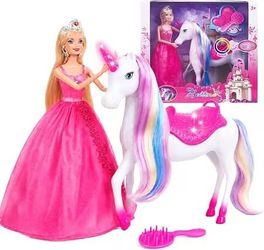 Magical Lights Unicom and Princess Doll, Horse Toys Playset, Unicorn Toys Princess Gifts for 3 to 7 Year Olds Girls Kids
