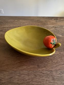 Ceramic Bowl Glazed Pottery Tomato Accent in Green/Chartreuse MCM