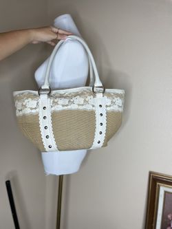 Kate Landry Elegant Kate Landry Lace and Frills Jute Leather Bag