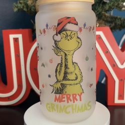 Various Grinch Frosted Glass Cups