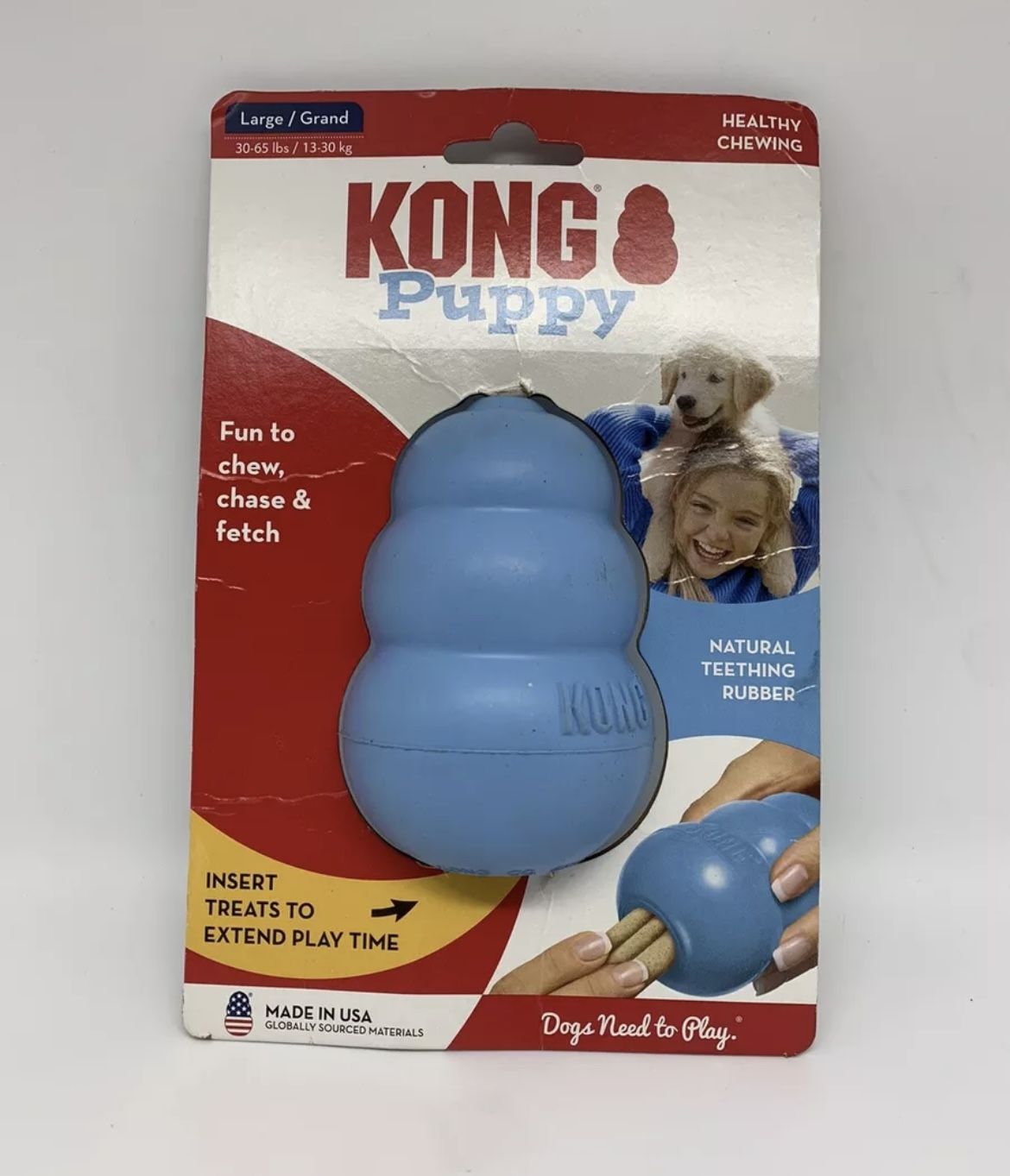 KONG Puppy Large Teething Chew Toy Treat Dispenser Rubber Blue