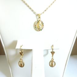 Virgen de Guadalupe Gold plated and Multicolor Pendant Necklace and Earring Set