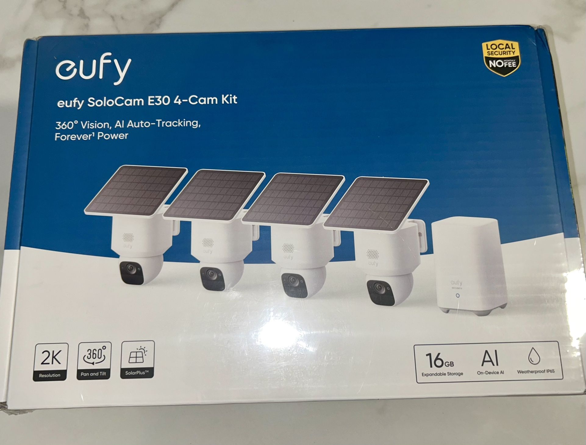 eufy SoloCam E30 4-Cam Kit 360° Vision, Al Auto-Tracking, Forever' Power