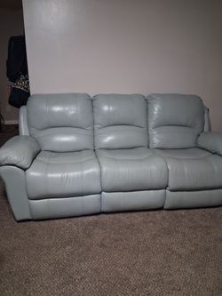 Gray Leather Reclining Sofa