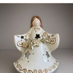 Porcelain Vintage Farmhouse Country Christmas White and Gold PEACE Charm Tealite Candle Shabby Chic
