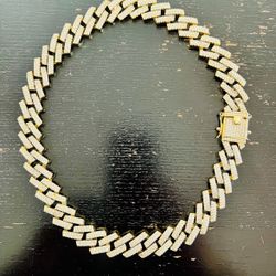 14K Gold Over 925 Sterling Silver Iced Chain CUBIC ZIRCONIUM STONES 21 inches long 