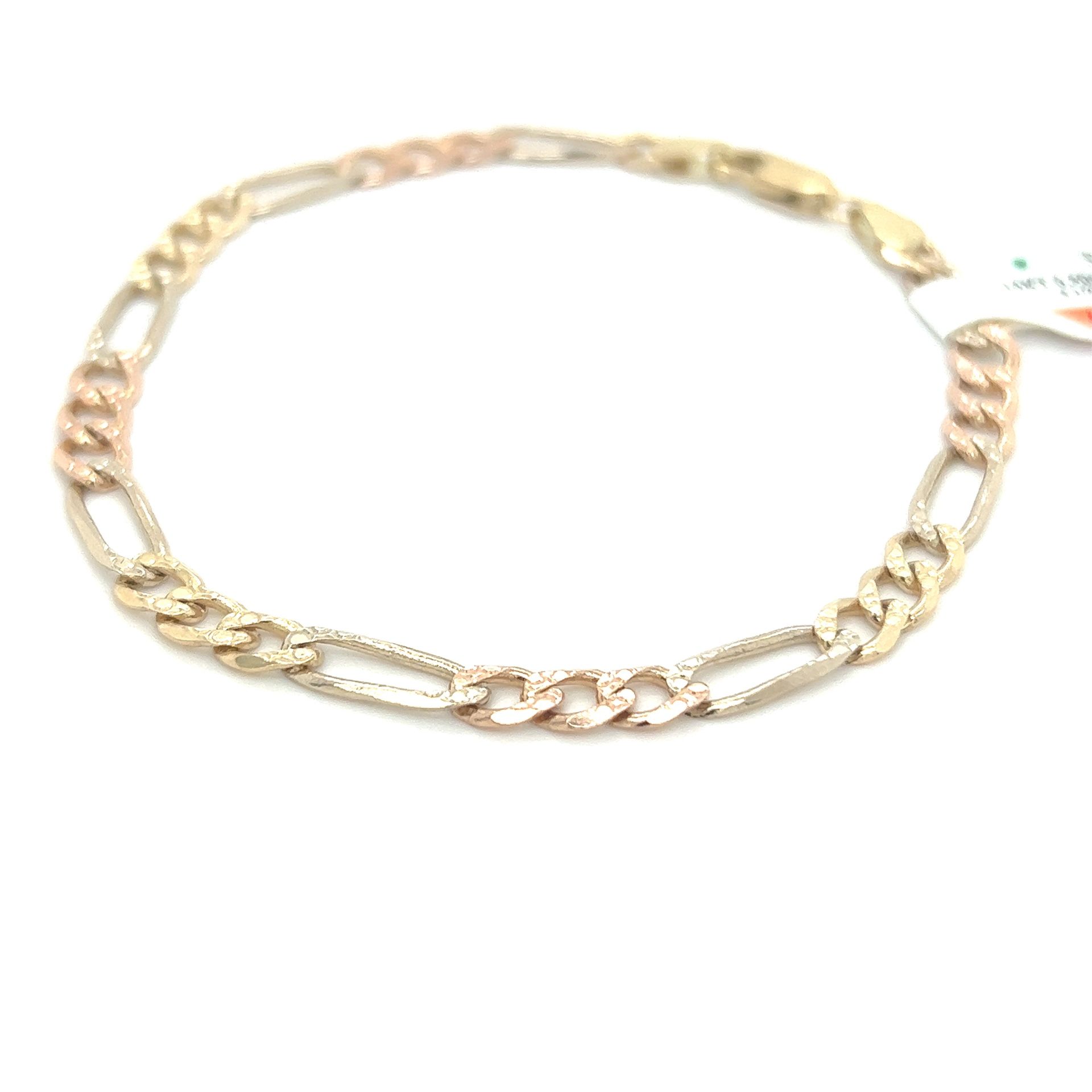 14kt Gold Tri Color Solid Figaro Bracelet 8 1/2 4.9mm 6.50grams 153434 2