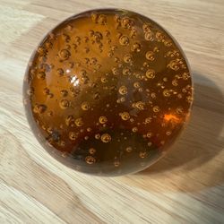 Vintage Art Glass Bullicante Paperweight Amber Citrine Color Sphere/orb