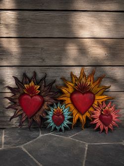 Handcrafted Mexican Wooden Sacred Hearts – Set of 4 | Folk Art | $300 OBO