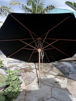 Umbrella Double Decker Parasol with Wooden Pole Black 
