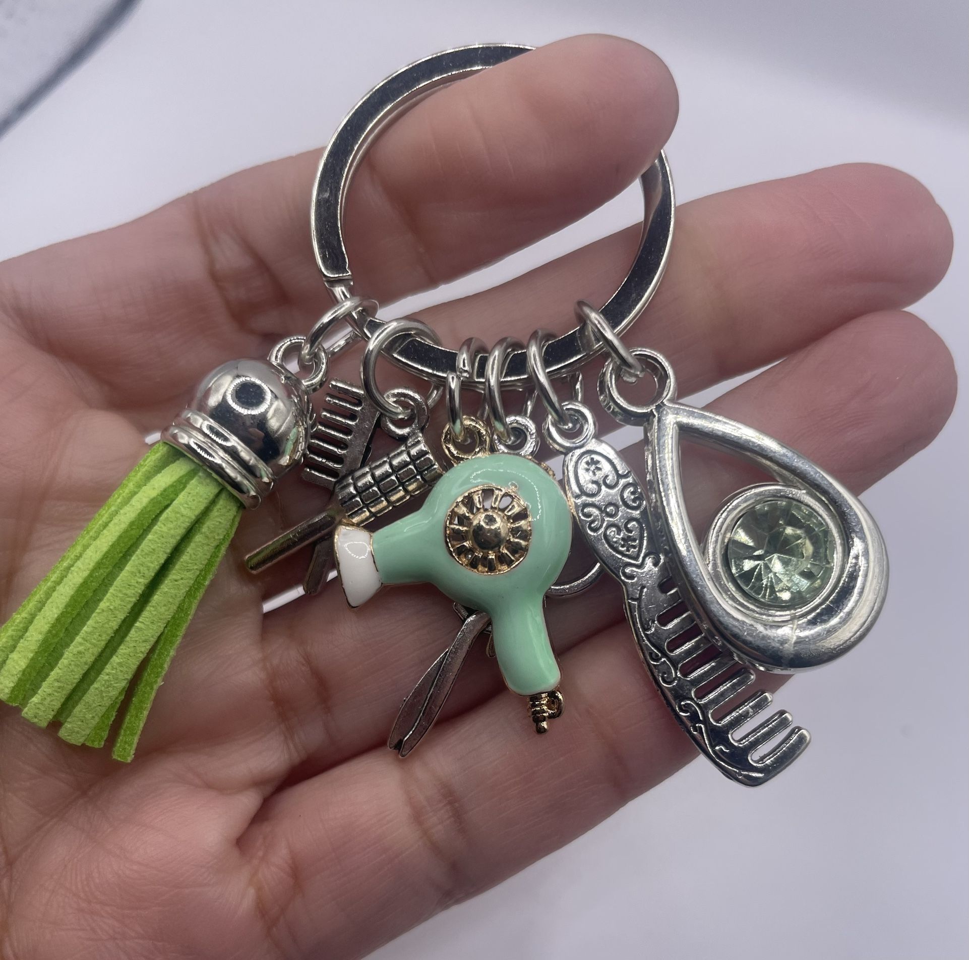 Brand New Hair Stylist Tassel Green Keychain 