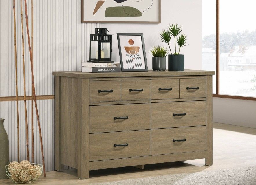 BRAND NEW 
Lecenta Finn 51" Coffee Gray Oak Finish Dresser with 6 Drawers and Handles