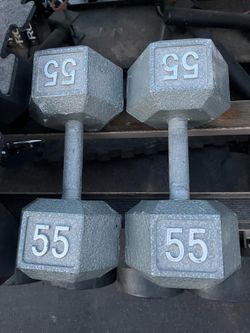 55lb hex iron dumbbell set weights