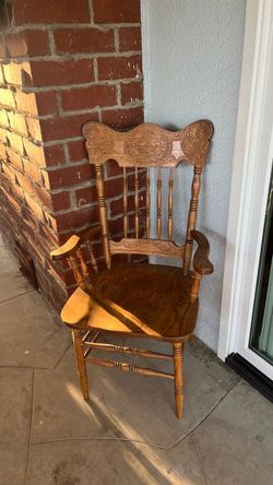 Antique Oak Carved Pressback Armchair