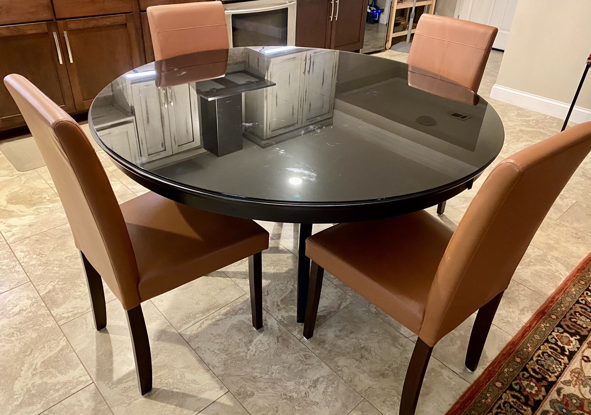Round Dining Table Black with Glass Top – Like New