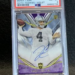 2014 Topps Supreme 🔥☠️ Derek Carr ☠️🔥 Auto Rookies - Violet /25 PSA 8 NM-MT 💎 - Las Vegas Raiders / New Orleans Saints