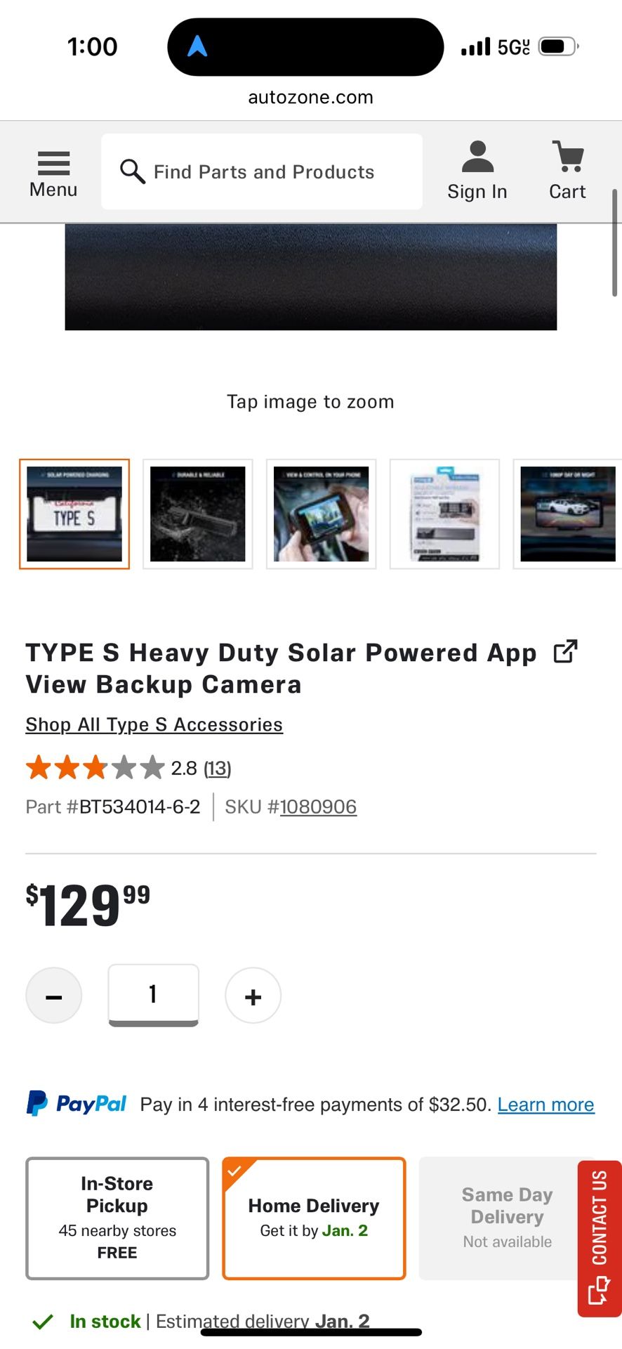 Type s Back Up Camera