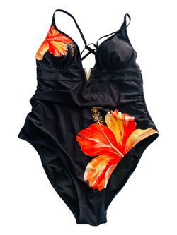 Women’s Black Paradise Orchid One Piece Baiting Suit Size L