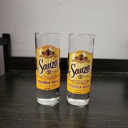 Pair of Original Sauza Gold Tequila Shooters 4" Tall Shot Glass - Home Bar