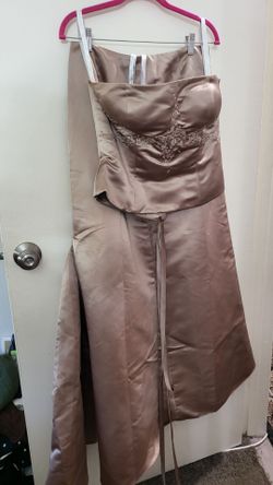Bill Levkoff 3-Piece Satin Formal Dress Set Size 12 Champagne Corset Top Skirt Shawl