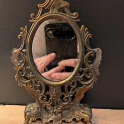 Vintage Ornate Little Metal Mirror