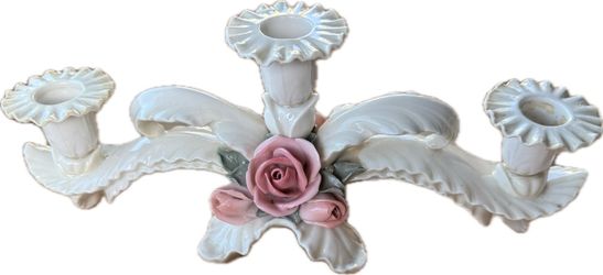 Mid-Century Karl Ens Volkstedt 3 Candle Porcelain Floral Candelabra (Model 7107)