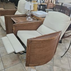 2 recliner armchairs rattan bamboo natural wood chairs white sunroom livingroom