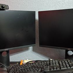 2 Dell Monitors Keyboard Mouse Webcam