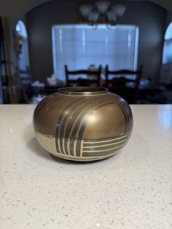 ✨ Vintage MCM Brass Art Ware Bowl / Vase – Geometric Design
