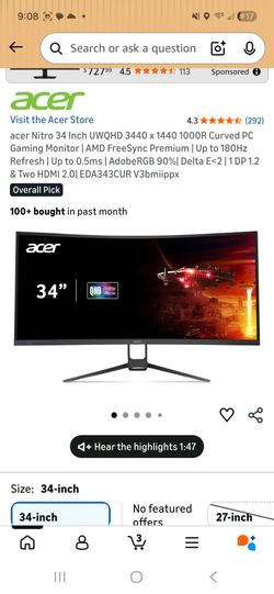Acer nitro 34 inch curved gaming monitor/pc parts