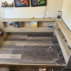 Full Size Floor Bed With Storage Shelves With Mattress