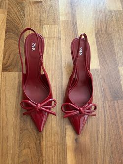 Zara Red Patent Bow Slingback Heels 39