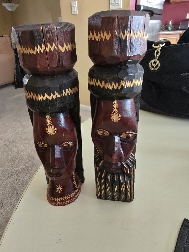 TIKI TORCH CANDLE HOLDERS VINTAGE WOOD