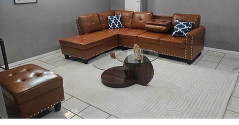 Brown leather sofa
