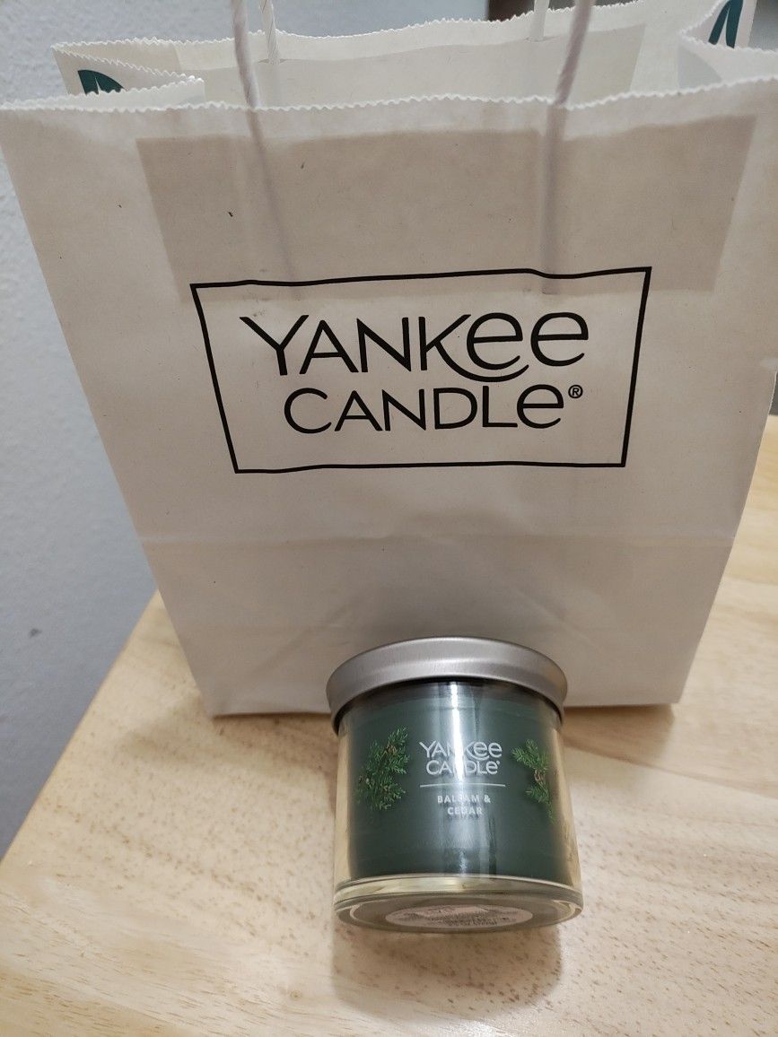 Never Burned Yankee Candle. Balsam And Cedar