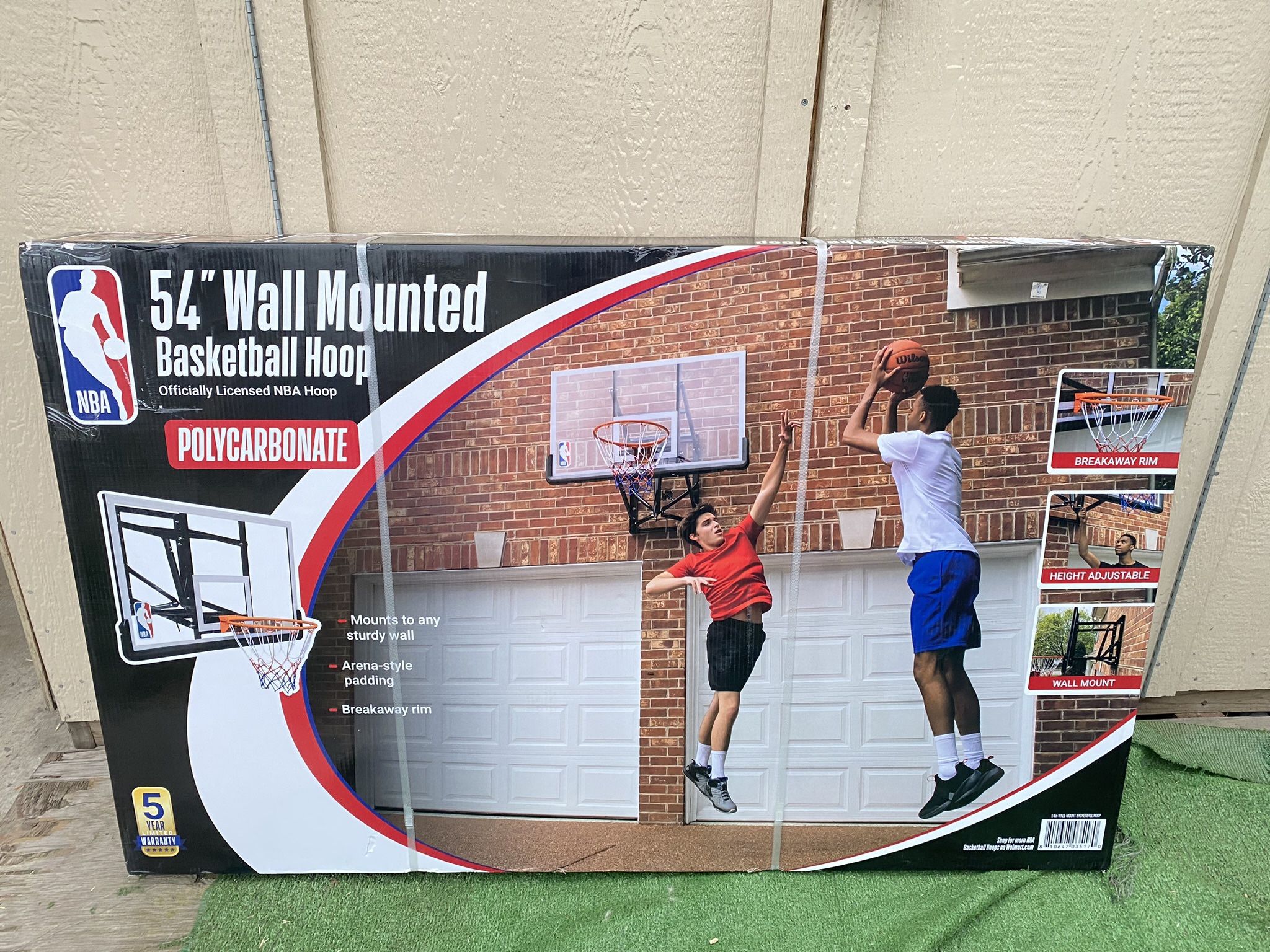 NBA Official 54 In. Wall-Mounted Basketball Hoop with Polycarbonate Backboard