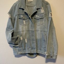 Waimea, Mens Light Blue Distressed Jean Front Pockets Denim Jacket, Size L